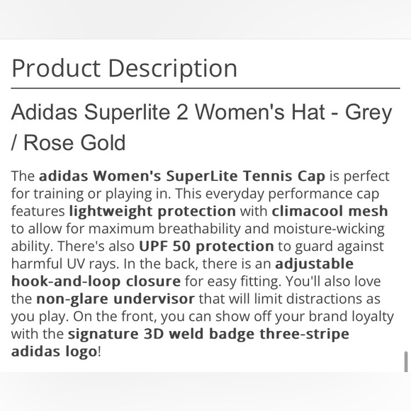 Adidas Superlite 2 Women’s Hat Grey/Rose Gold - Picture 6 of 14